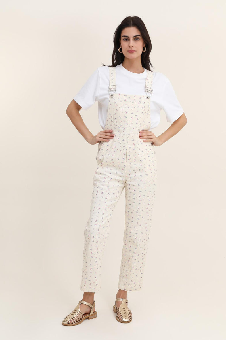 FLORAL PRINT OVERALLS - wit