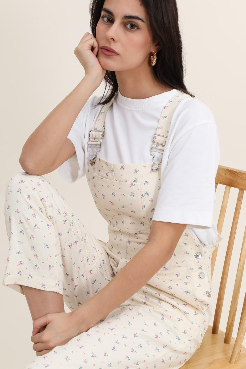 FLORAL PRINT OVERALLS - wit