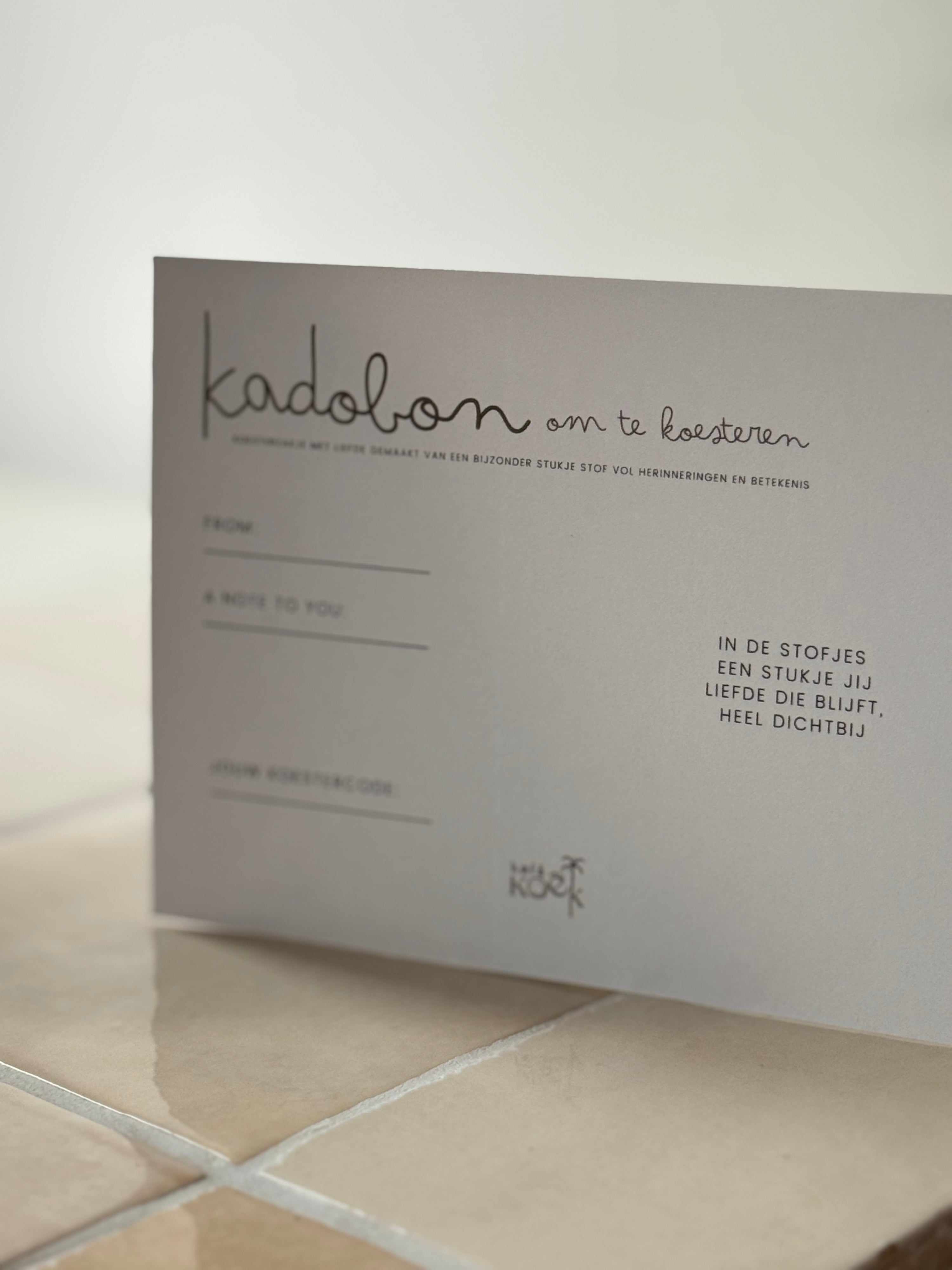 Papieren koester giftcard (wordt per pakje opgestuurd)