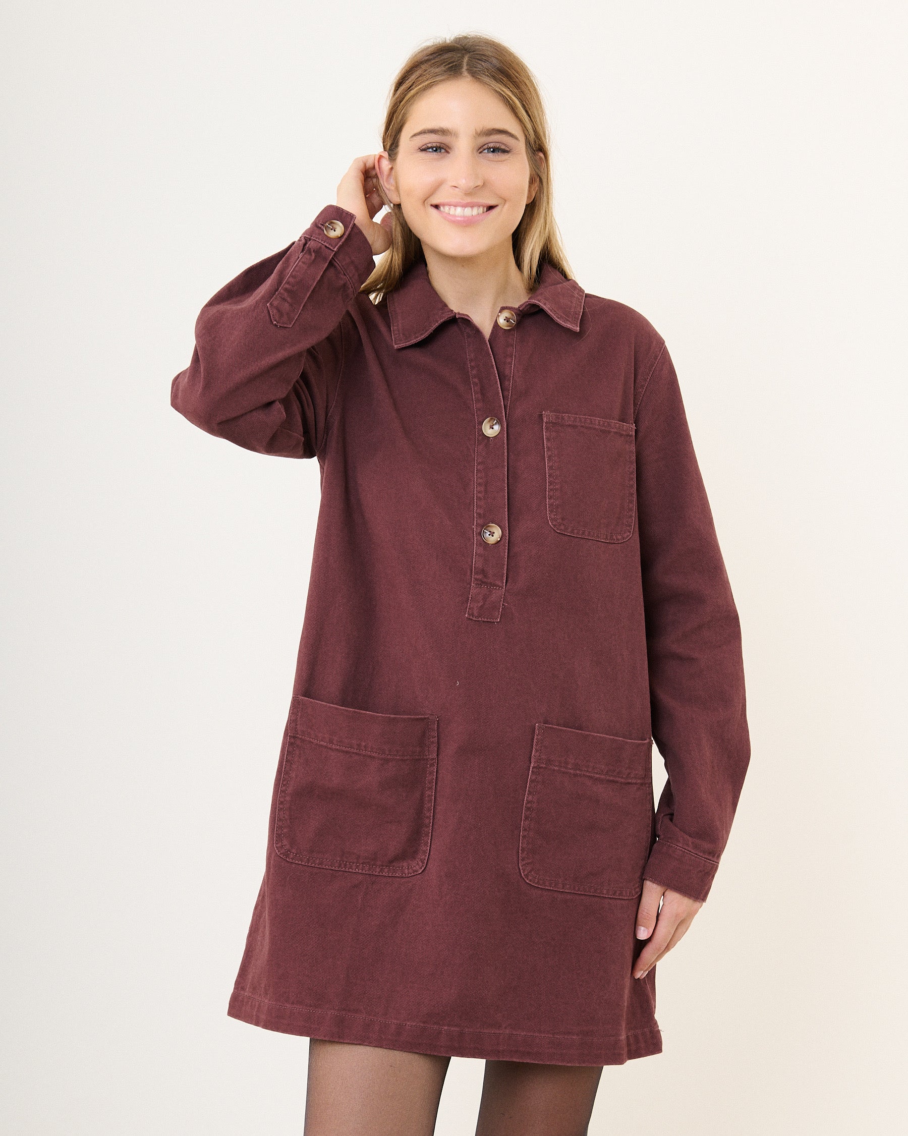 Jeans jurk - washed bordeaux