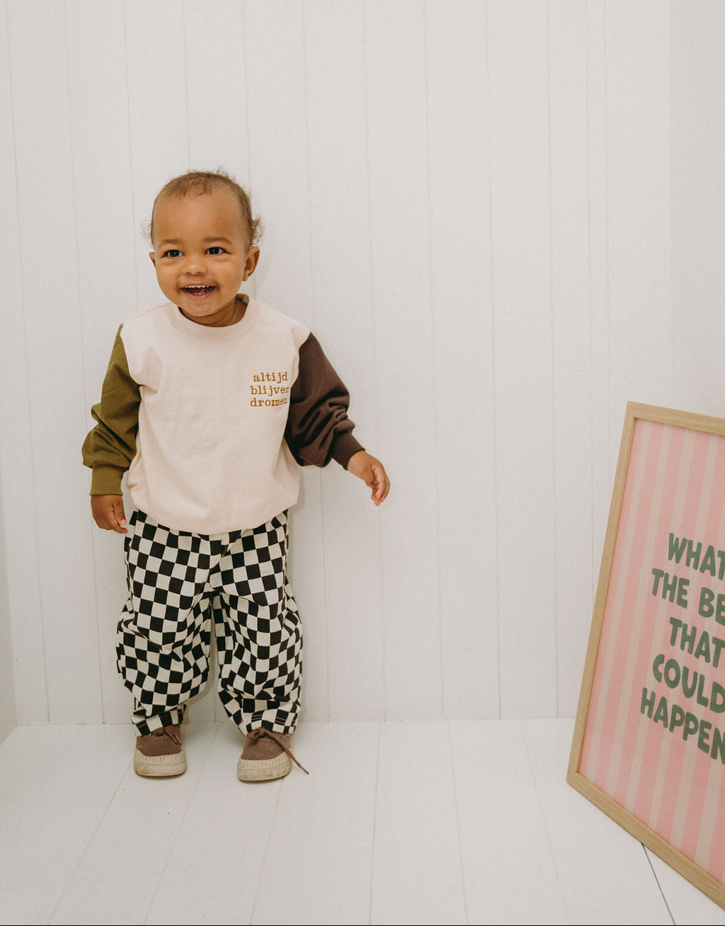 Sweater colorblock bruin/groen - blijven dromen
