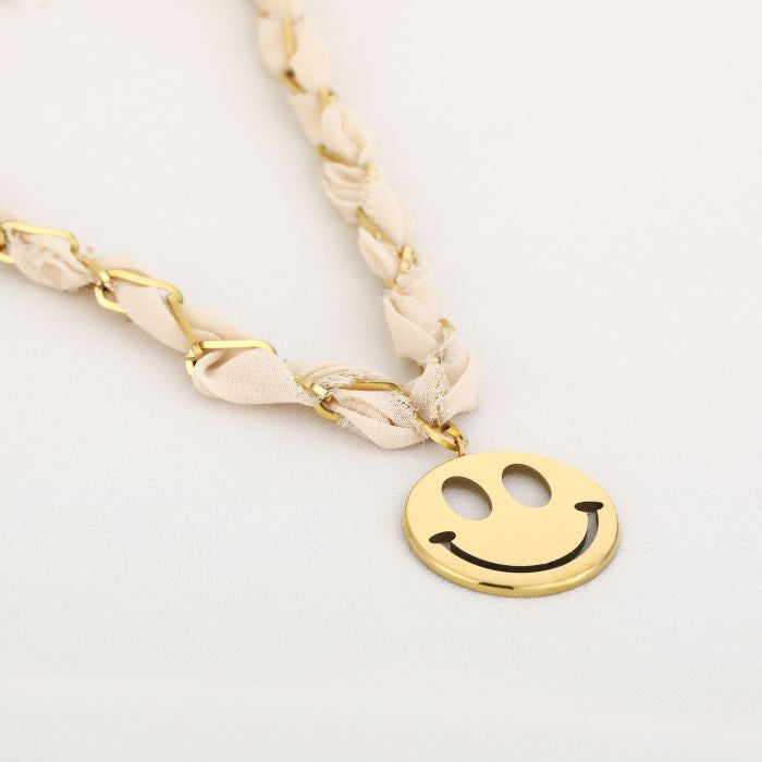 Ketting smiley beige