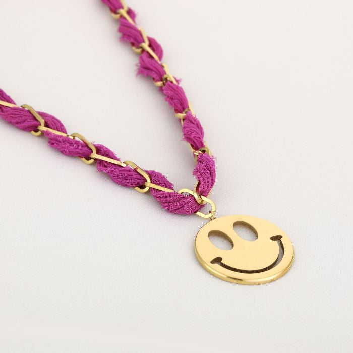 Ketting smiley fuchsia