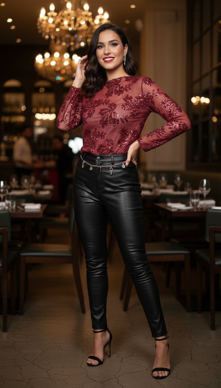 Top - broderie bordeaux