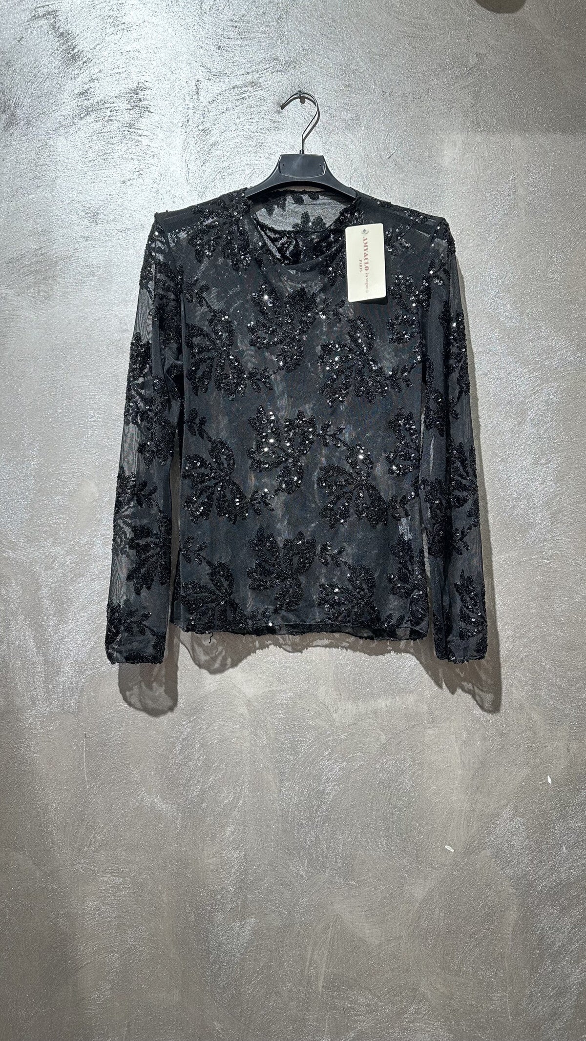 Top - broderie zwart